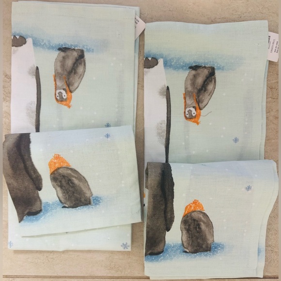 Anthropologie Let It Snow Penguin Dish Towels (2) - Picture 4 of 6